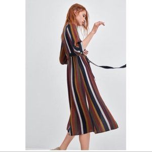 NWOT Zara Striped Wool Blend V-Neck Midi Dress